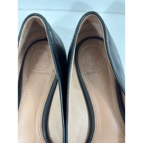Tory Burch Black Lowell Leather Ballet Flats Embellished Logo Size 7 M - Picture 3 of 16